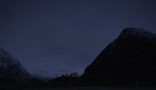 Snøhetta Tungestølen hiking cabins on Jostedalsbreen glacier in Norway
