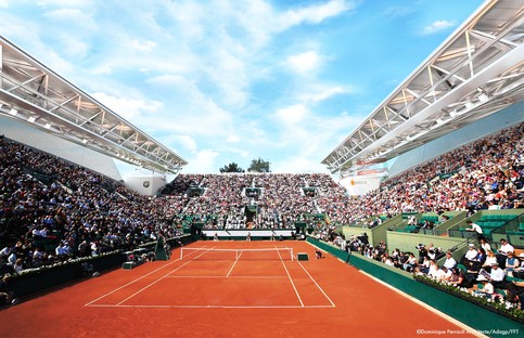Dominique Perrault’s roof over Suzanne Lenglen Tennis Court at Stade Roland Garros in Paris
