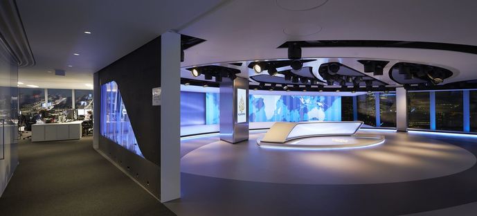 Newsroom and TV broadcasting studio for Al Jazeera Media Network in London