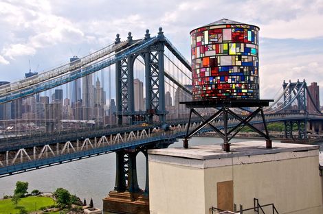 Watertower in Brooklyn. Installation by Tom Fruin.

