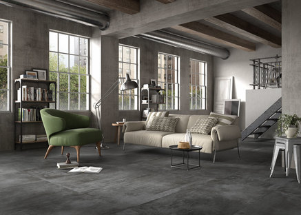 Porcelain floor and wall coverings summing up the familiar atmospheres of everyday life
