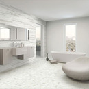 The contemporary bathroom with Stonepeak’s porcelain floor and wall tiles
