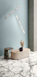 Fiandre ceramic surfaces: marble-effect floors, walls and custom furnishings 
