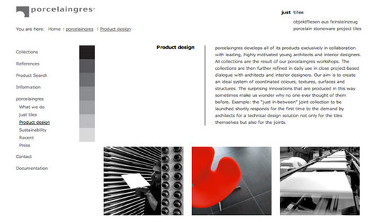 Screenshot of the corporate website “Product Design”
