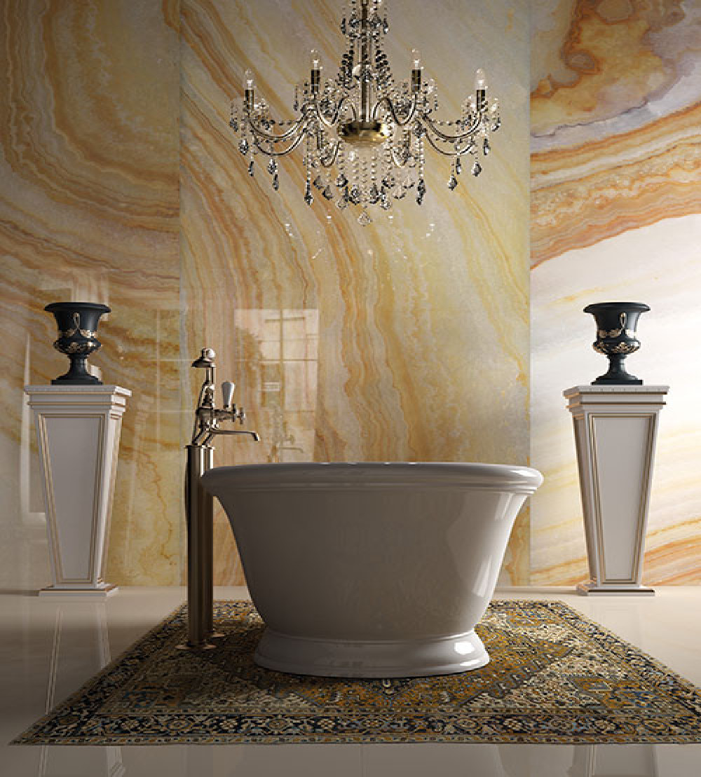 High impact surfaces Floor and wall tiles made to look like marble