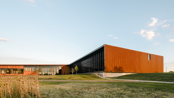 Smart factory made from steel and charred wood
