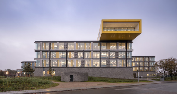 The Lego campus is made of glass, aluminium and stone 
