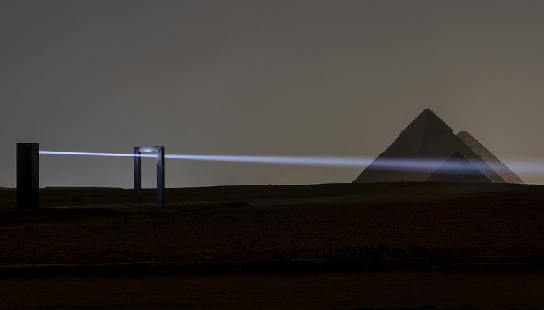 Portal of Light, Emilio Ferro’s installation in front of the Giza Pyramids
