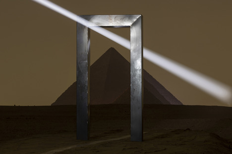 Portal of Light, Emilio Ferro’s installation in front of the Giza Pyramids
