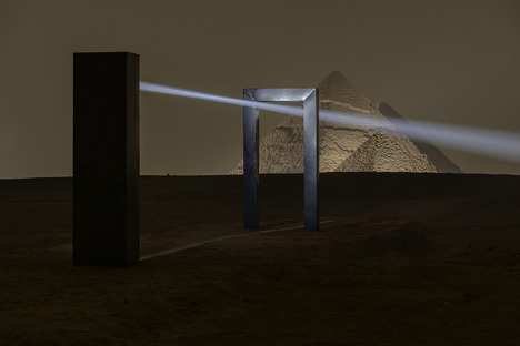 Portal of Light, Emilio Ferro’s installation in front of the Giza Pyramids
